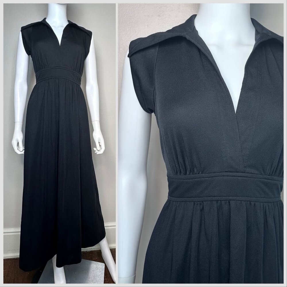 Vintage 1970s Black Sleeveless Maxi Dress, JT Dress Co Jody of California XS/S